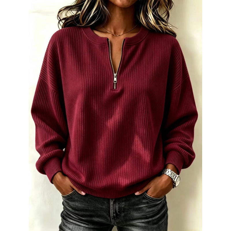 Zip-up Long-sleeve Drop-shoulder Casual Loose-fitting Crew Neck photo 7