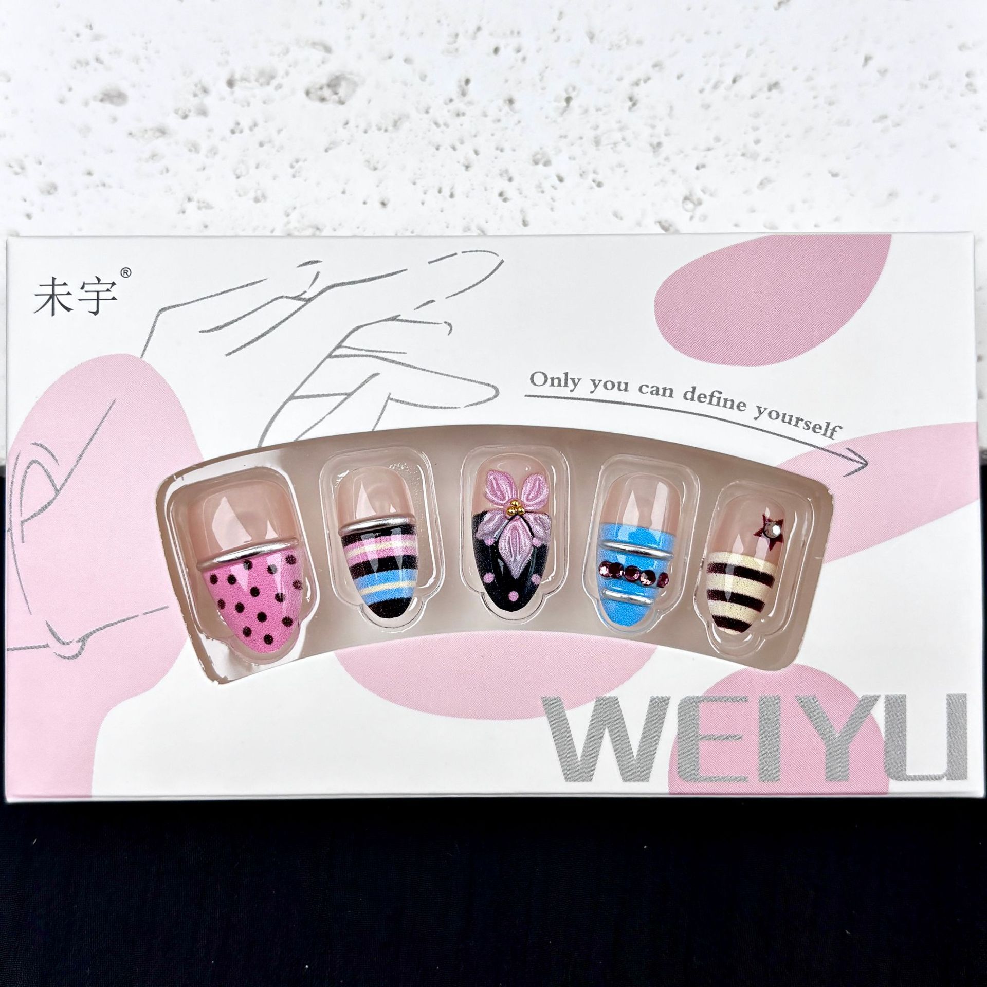3D Flower Striped Wearable Nails Nail Art Stickers photo 3