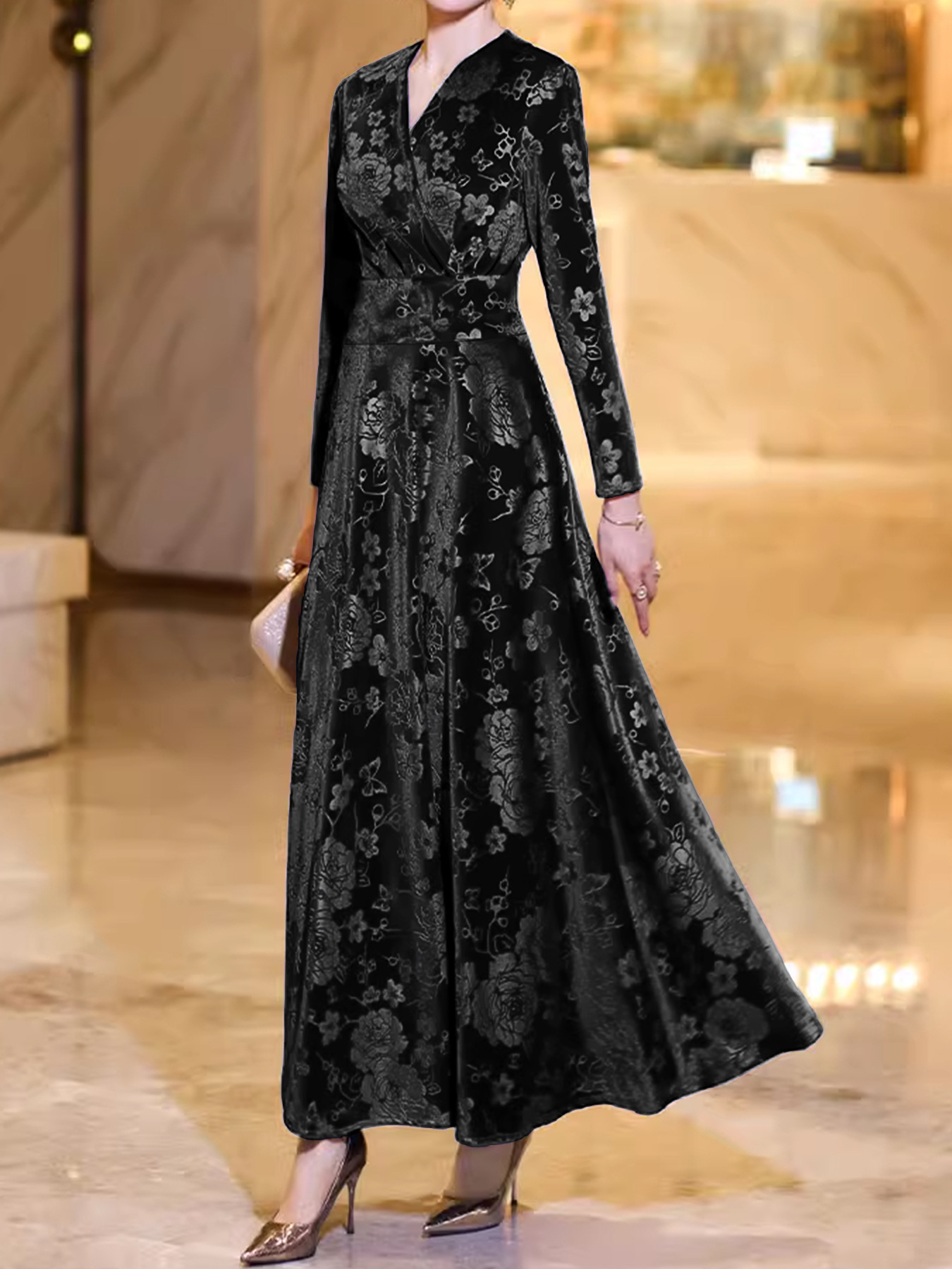 Womens High-end French-style Velvet Dress photo 8