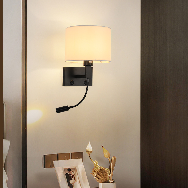 Modern Minimalist Bedroom Round Fabric Shade Flexible Wall Lamp photo 1