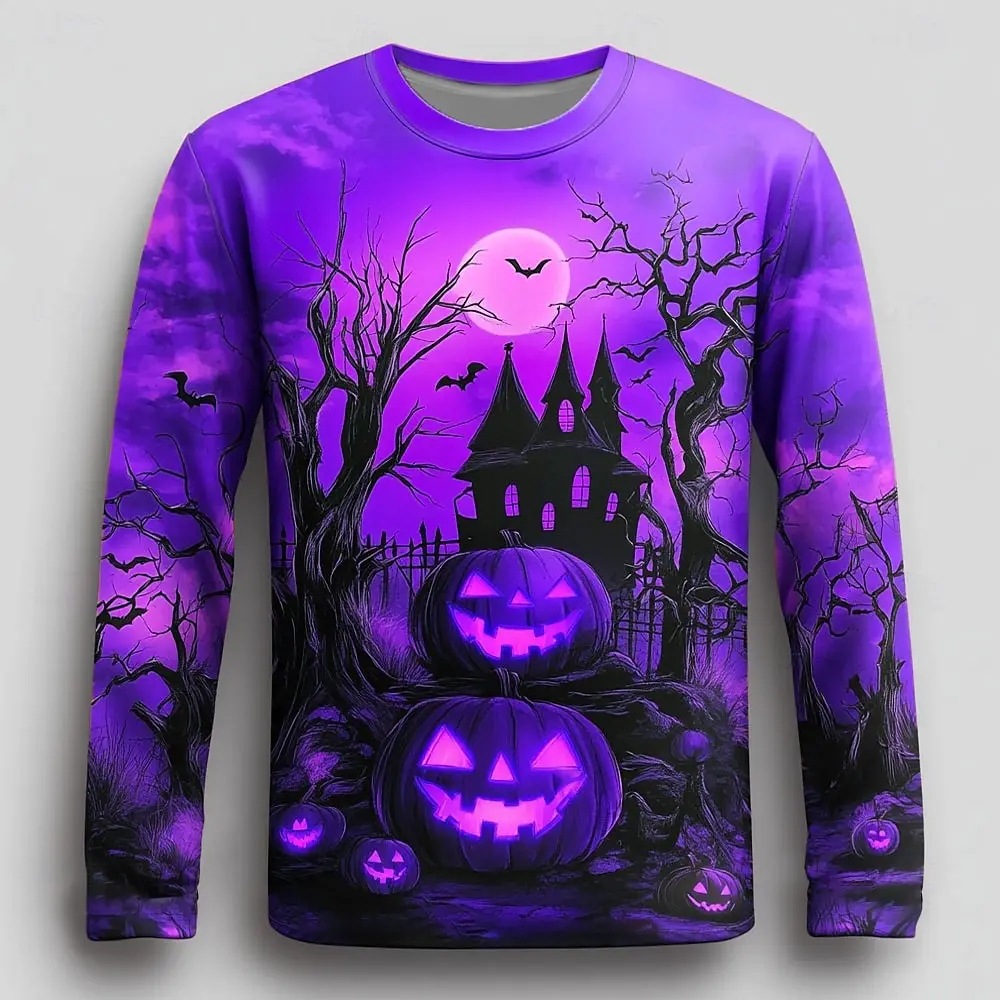 Mens Long-Sleeve Top With Halloween Pumpkin Print photo 6