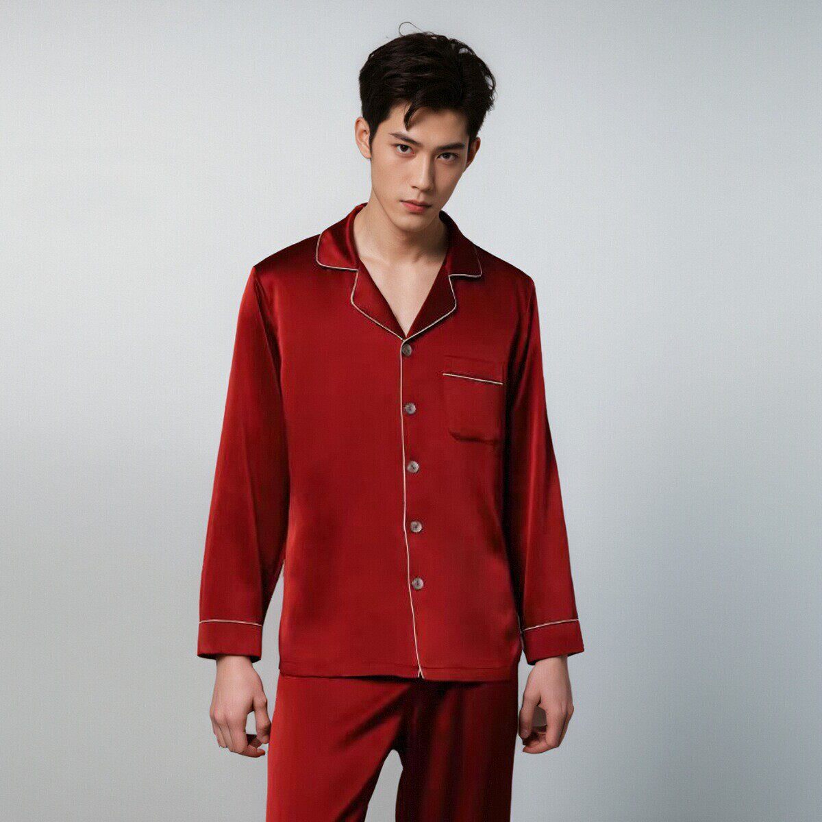 Mens Long-sleeve Long-pants Silk Pajama Set photo 6