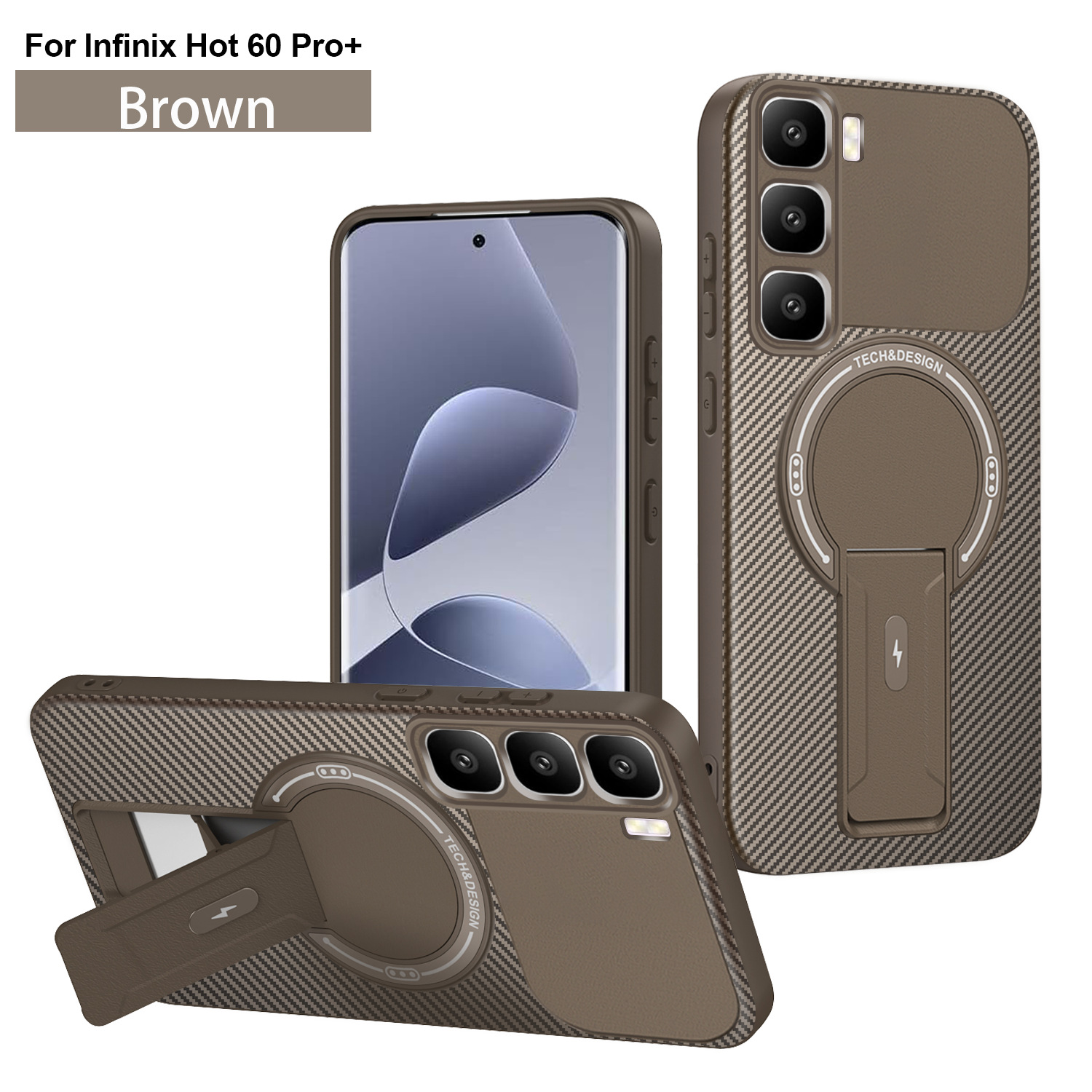 Compatible With Hot 70 Phone Case Armor Carbon Fiber Texture With Stand photo 2