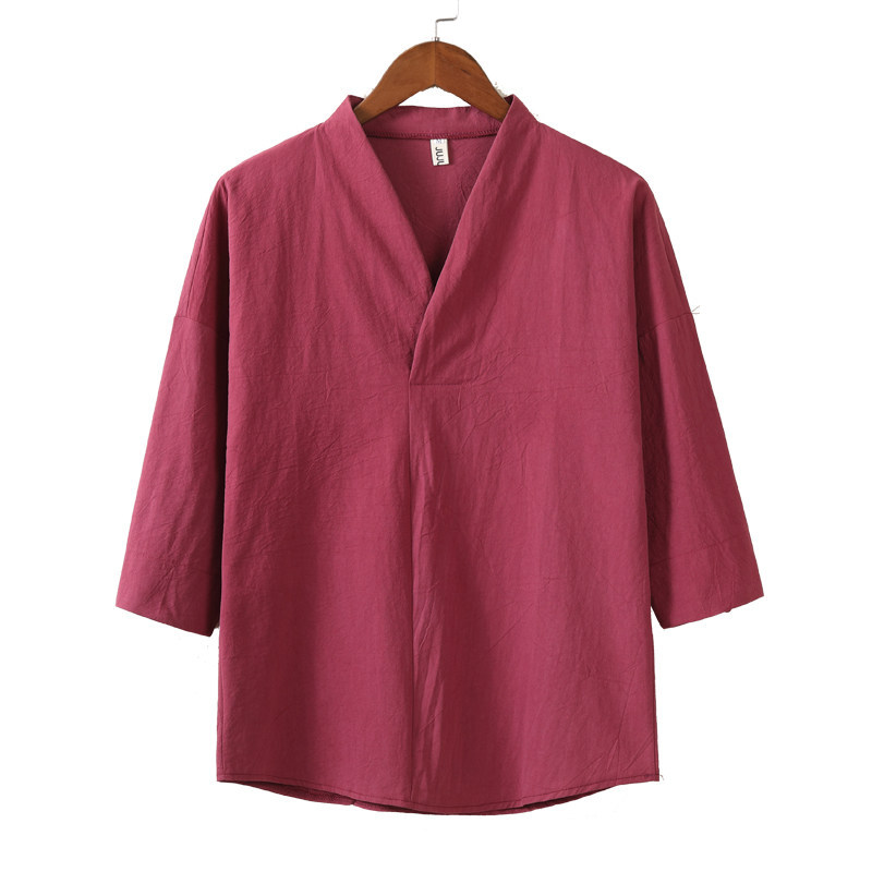 Breathable Solid-color Cotton-linen Shirt For Men photo 2