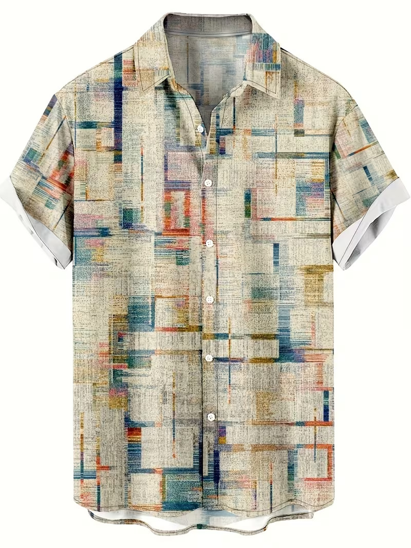 Mens Short-Sleeved Shirt With Geometric Print photo 4