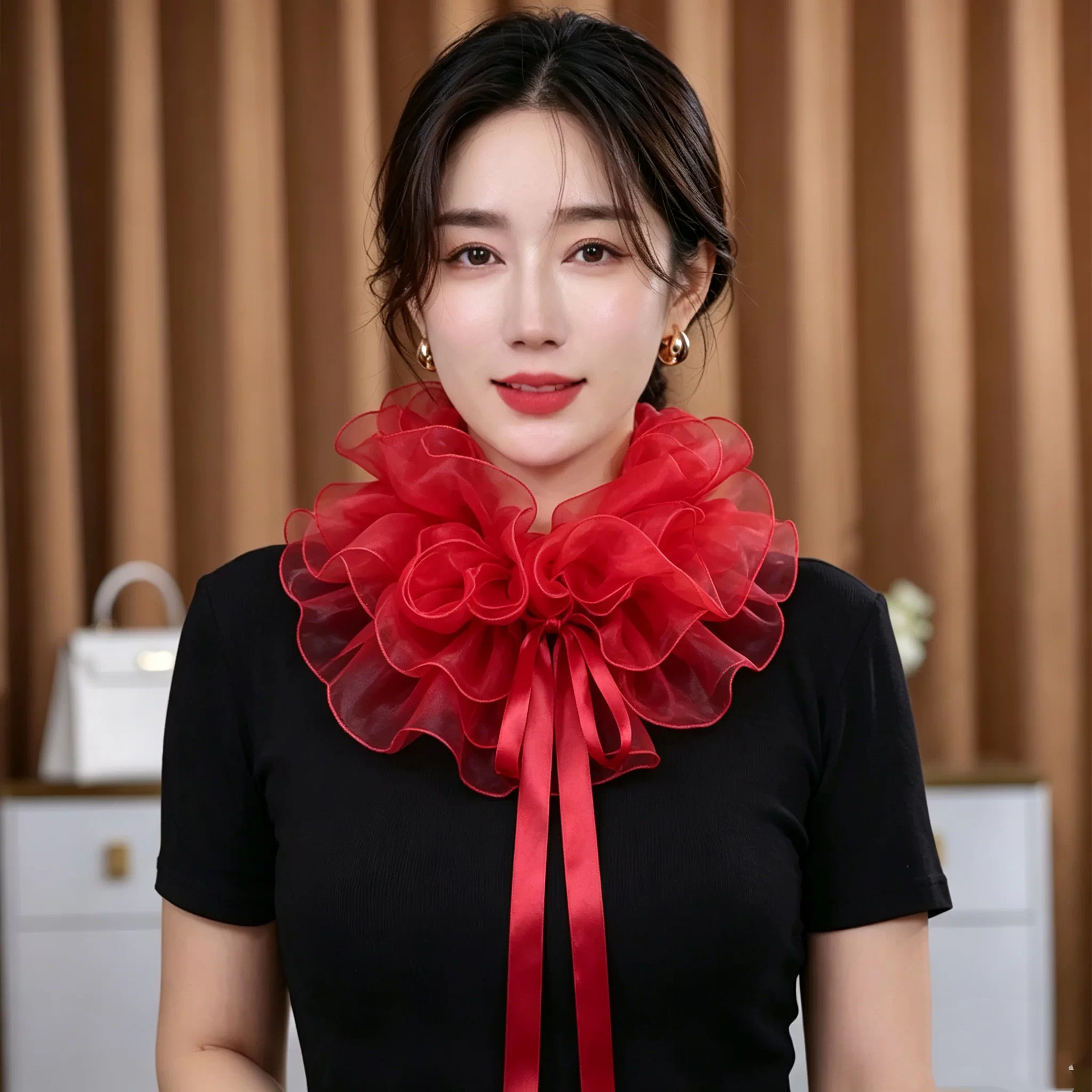 Same As The Internet Celebritys Faux Collar Mesh Bow Tie Versatile For Dance And Everyday Wear Silk Scarf photo 1