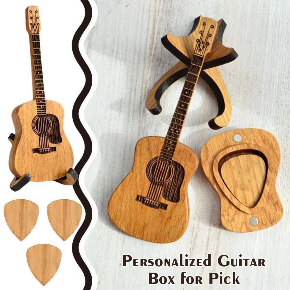 Wooden Personalized Guitar Ornament With Stand, Guitar Pick Box Gift, Wooden Craft Gift photo 3