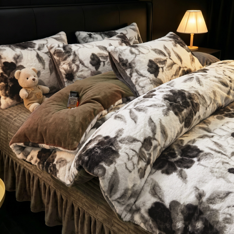 New Rabbit Fur Plush Leopard-print Four-piece Set Meilade Winter photo 3