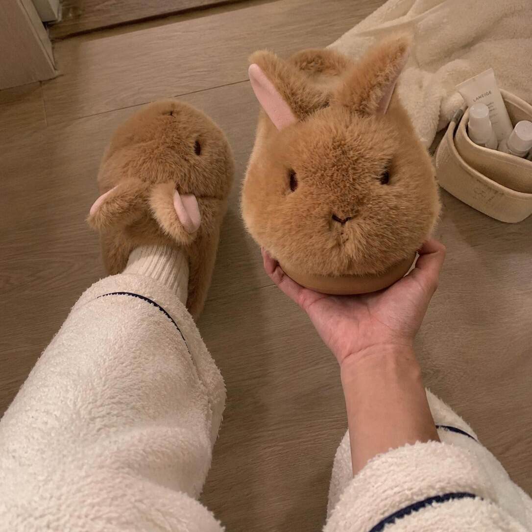 Cute Fluffy Bunny Warm Padded Cotton Slippers For Women photo 3