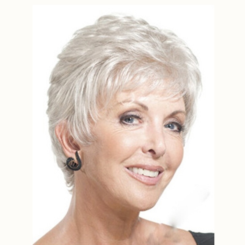 Stylish And Elegant White Short Straight Wig Moms Wig photo 4
