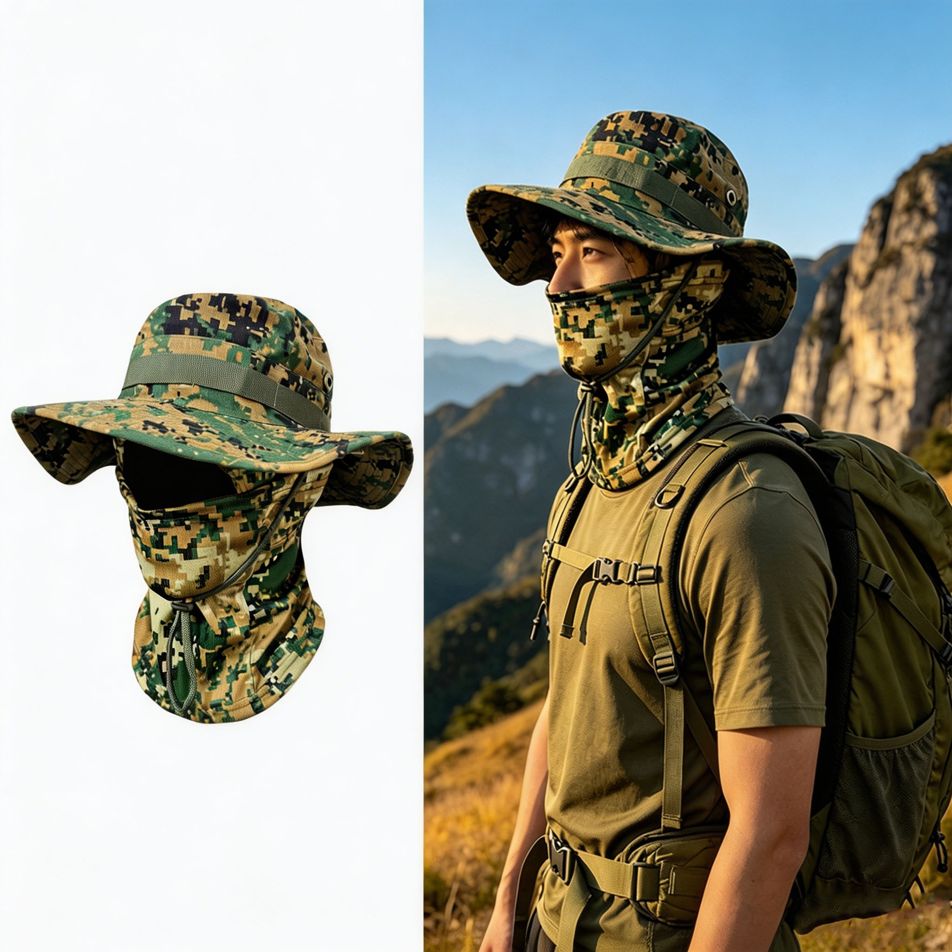 Camouflage Quick-Drying Sun-Protection Outdoor Wide-Brimmed Sun Hat photo 6