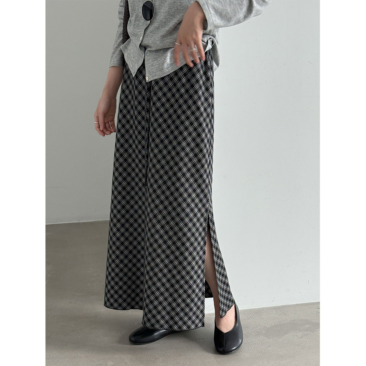Womens Designer-Style Plaid Elastic-Waist Color-Block Checkered Skirt photo 7