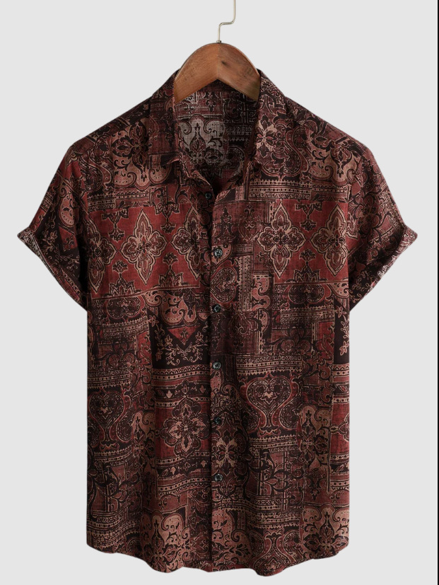 Short-sleeved Lapel-printed Loose-fitting Casual Shirt photo 8