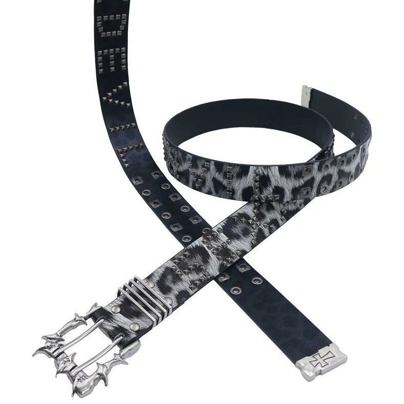 Double-needle Punk Buckle Street Hip-hop Belt Leather Belt photo 7