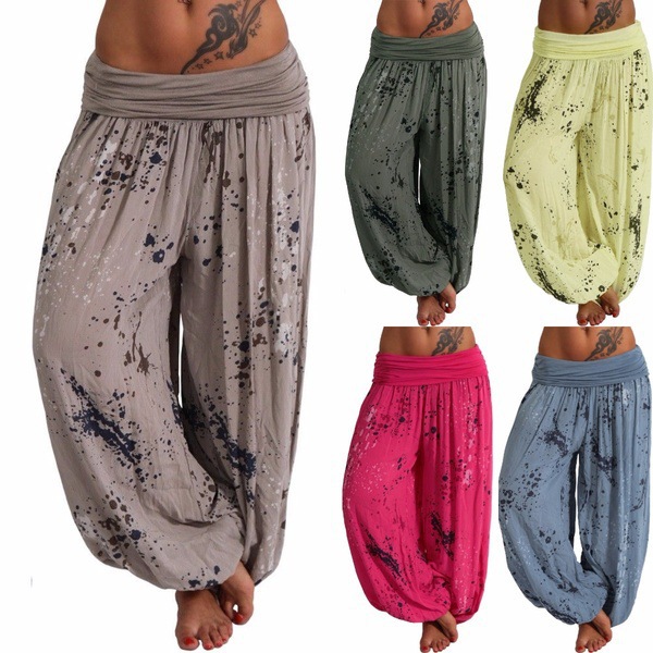 Women's Casual Loose Wide-Leg Pants With Digital Print And Drawstring photo 1