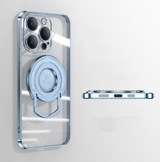 Iphone15 Pull Rod Magnetic Suction Phone Case Electroplating 14 Invisible Bracket 13ProMax Transparent Soft Cover photo 2