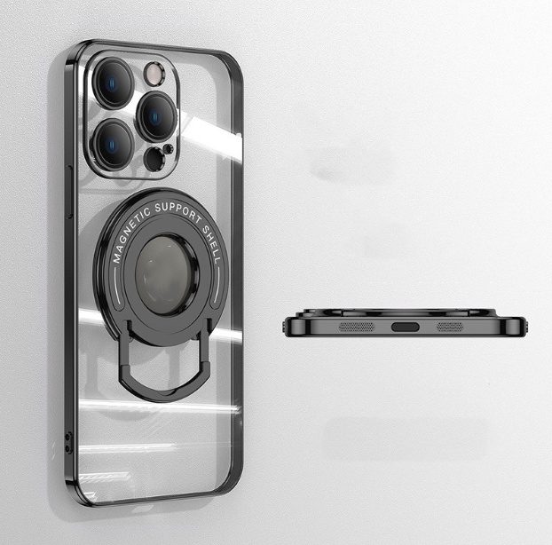 Iphone15 Pull Rod Magnetic Suction Phone Case Electroplating 14 Invisible Bracket 13ProMax Transparent Soft Cover photo 7