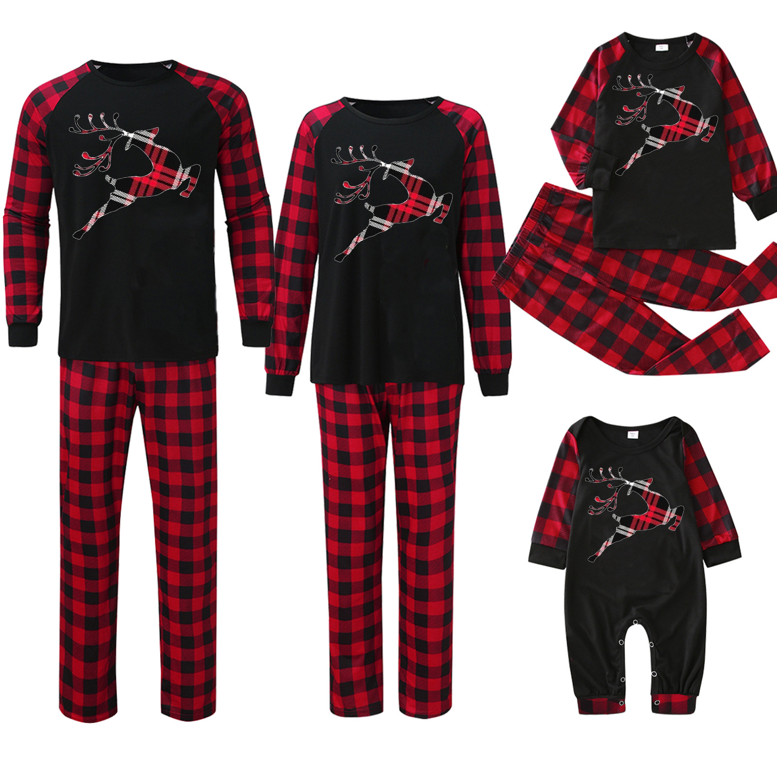 Plaid Stitching Printing Christmas Homewear Parent-child Suit photo 2