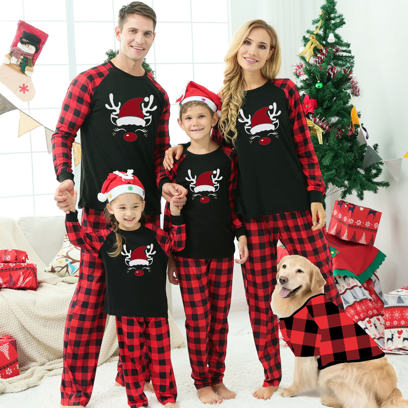 Plaid Stitching Printing Christmas Homewear Parent-child Suit photo 2