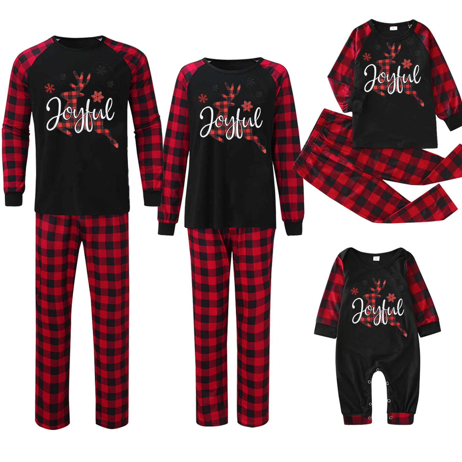 Plaid Stitching Printing Christmas Homewear Parent-child Suit photo 3