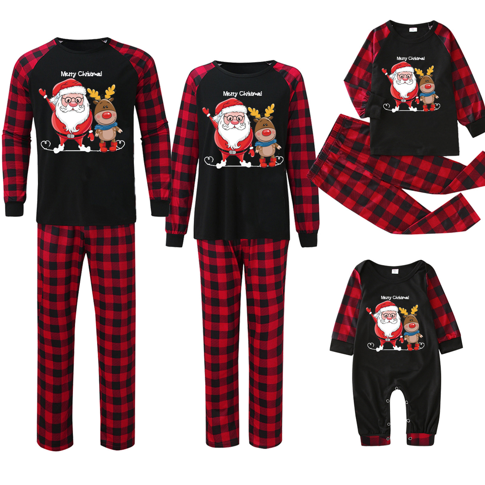 Plaid Stitching Printing Christmas Homewear Parent-child Suit photo 5