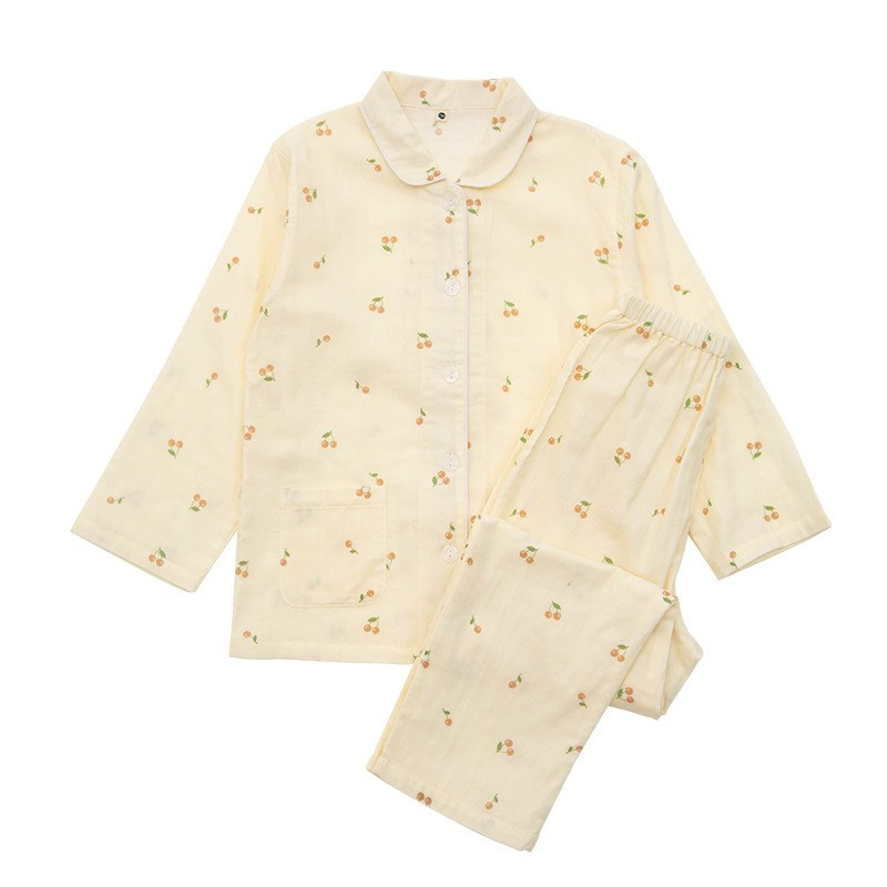 Spring And Summer All Cotton Gauze Cute Cartoon Long Sleeved Pajama Set For Boys And Girls photo 4