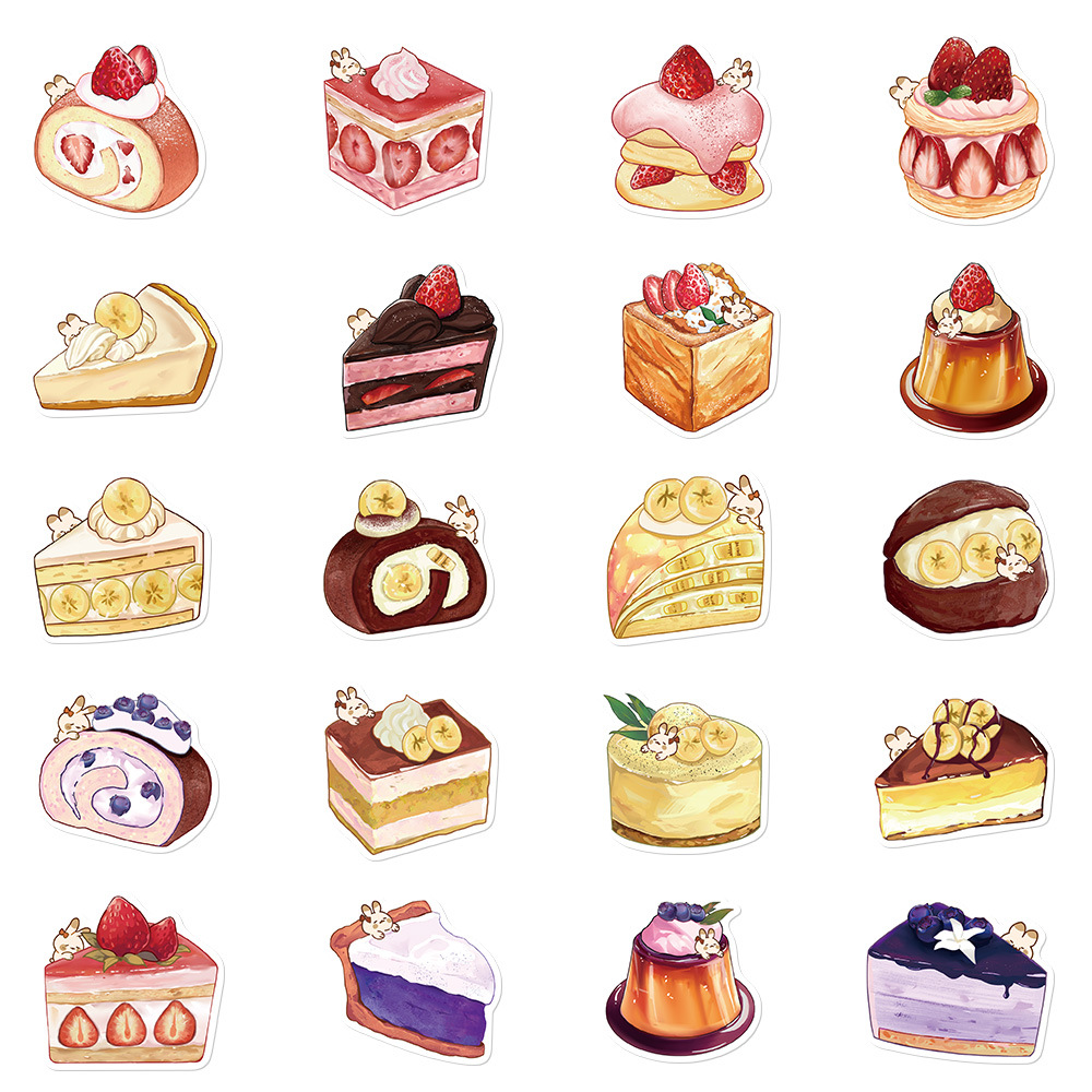 40 Original Hand-painted Cartoon Dessert Painting Phone Case Journal Book Computer IPad Water Cup Decorative Stickers photo 3