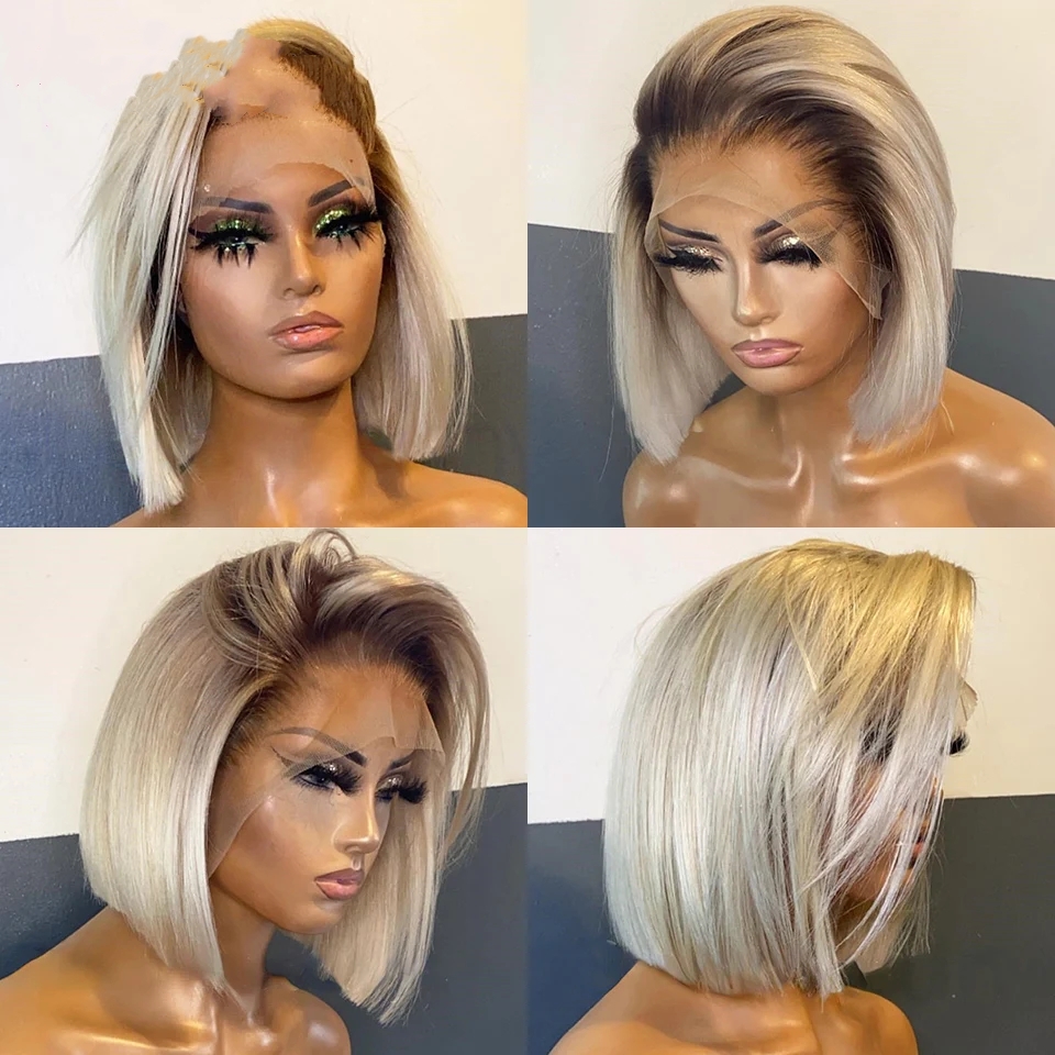 Edge Split Golden Head Dyed Brown Short Straight Hair Headgear photo 3