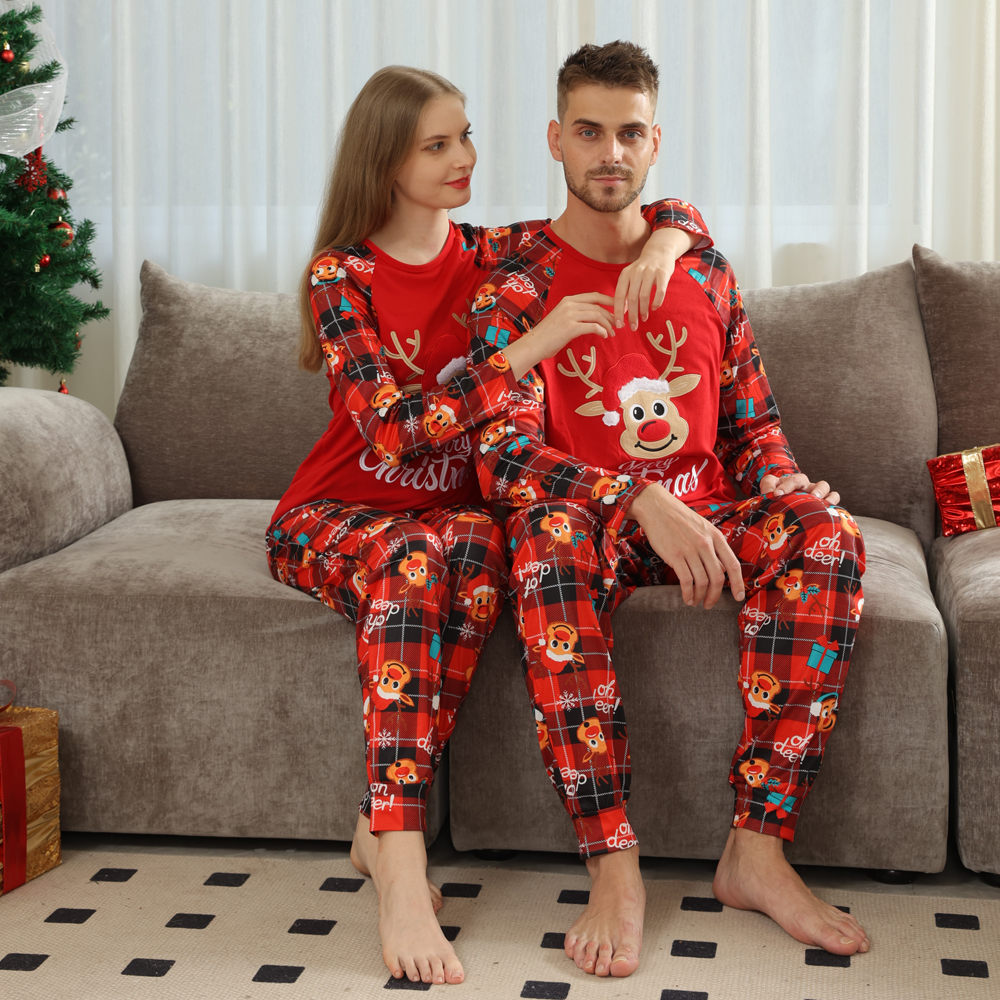 European And American Long Sleeve Home Wear Printed Plaid Christmas Suit photo 5