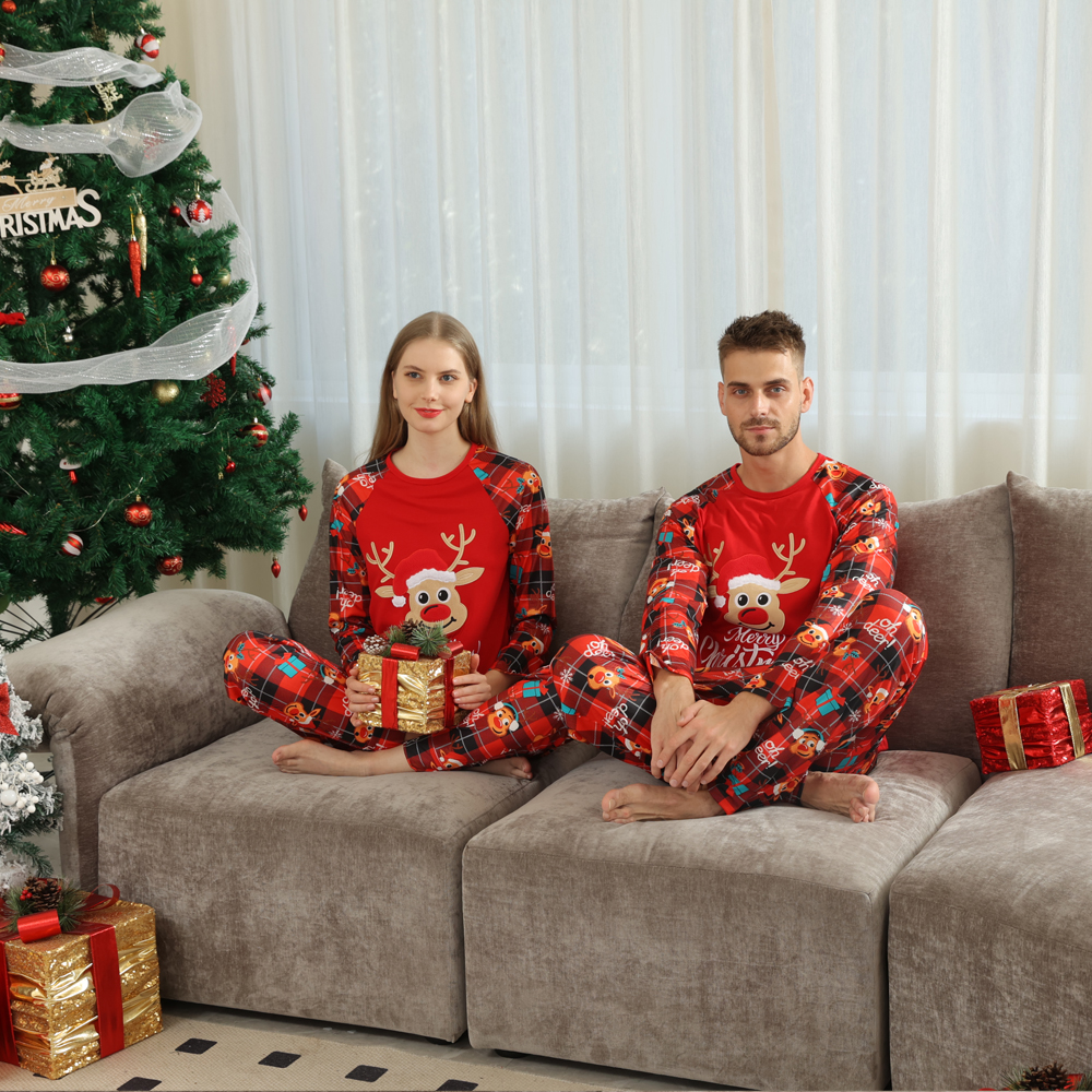 European And American Long Sleeve Home Wear Printed Plaid Christmas Suit photo 4