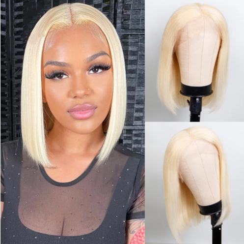 613 Blonde Bob Wig Short Straight Human Hair Wigs For Women photo 2
