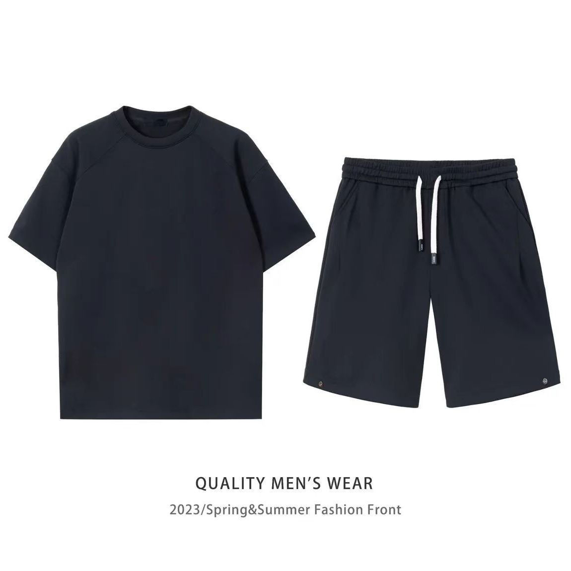 Simple Loose Couple Style Short-sleeved Shorts Two-piece Suit photo 5