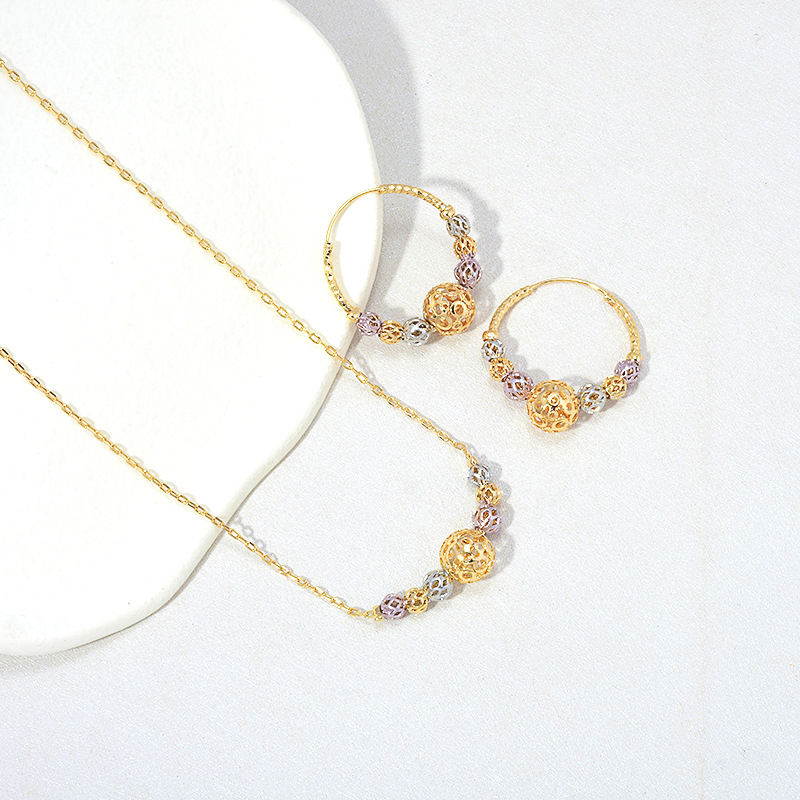 Multicolor Cutout Round Beads Necklace And Earrings Suite Necklace Jewelry photo 2