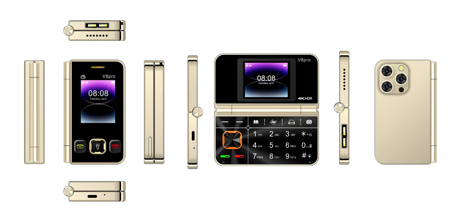 V8pro Dual Screen Folding Flip Function Mobile Phone photo 4