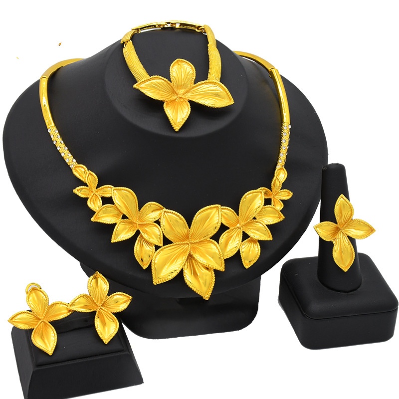 Women's Jewelry Suit Necklace Earring Ring Bracelet Four-piece Set photo 3
