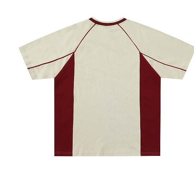 Short-sleeved Men's Summer Color Contrast Patchwork Loose T-shirt Couple Letters Top photo 2