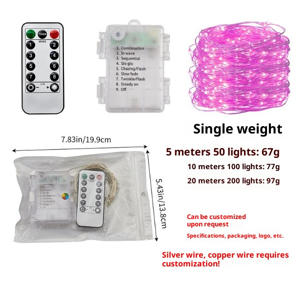Waterproof Bedroom Remote Control New Year Light Outdoor Battery Box Light Curtain Holiday Wedding Hook Color Lighting Chain photo 6