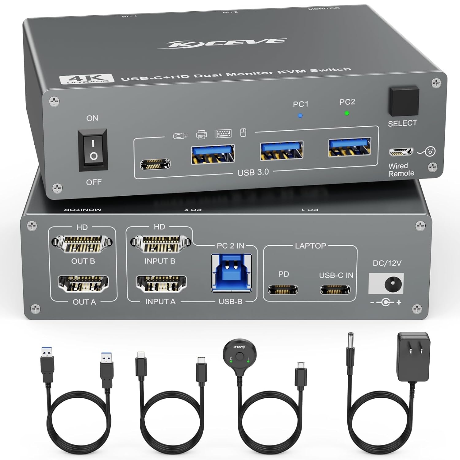 2-Monitor 2-Computer USB Dual-Monitor USB 30 USB Type-C KVM Switcher photo 2