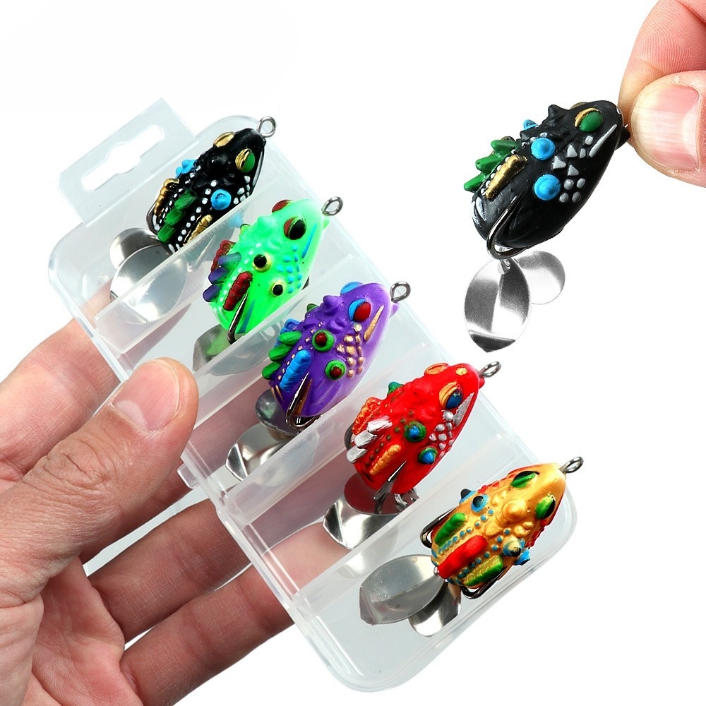 5-Color Set Double Sequin Flattened Reinforced Hook Frog Lure Set photo 4