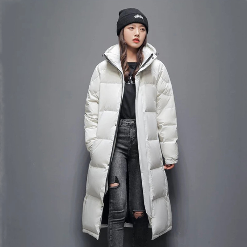 Mens Long Winter White Duck Down Hooded Coat That Goes Below The Knee photo 4