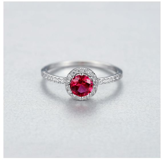 925 Silver Single-Row Diamond Ruby Ring For Women photo 2