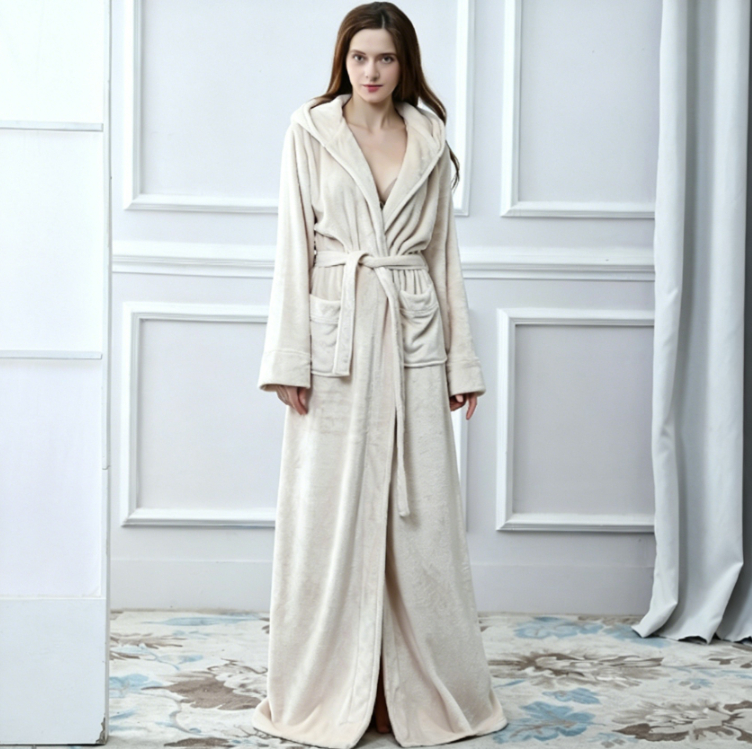 Couples AutumnWinter Hooded Warm Flannel Robe photo 5