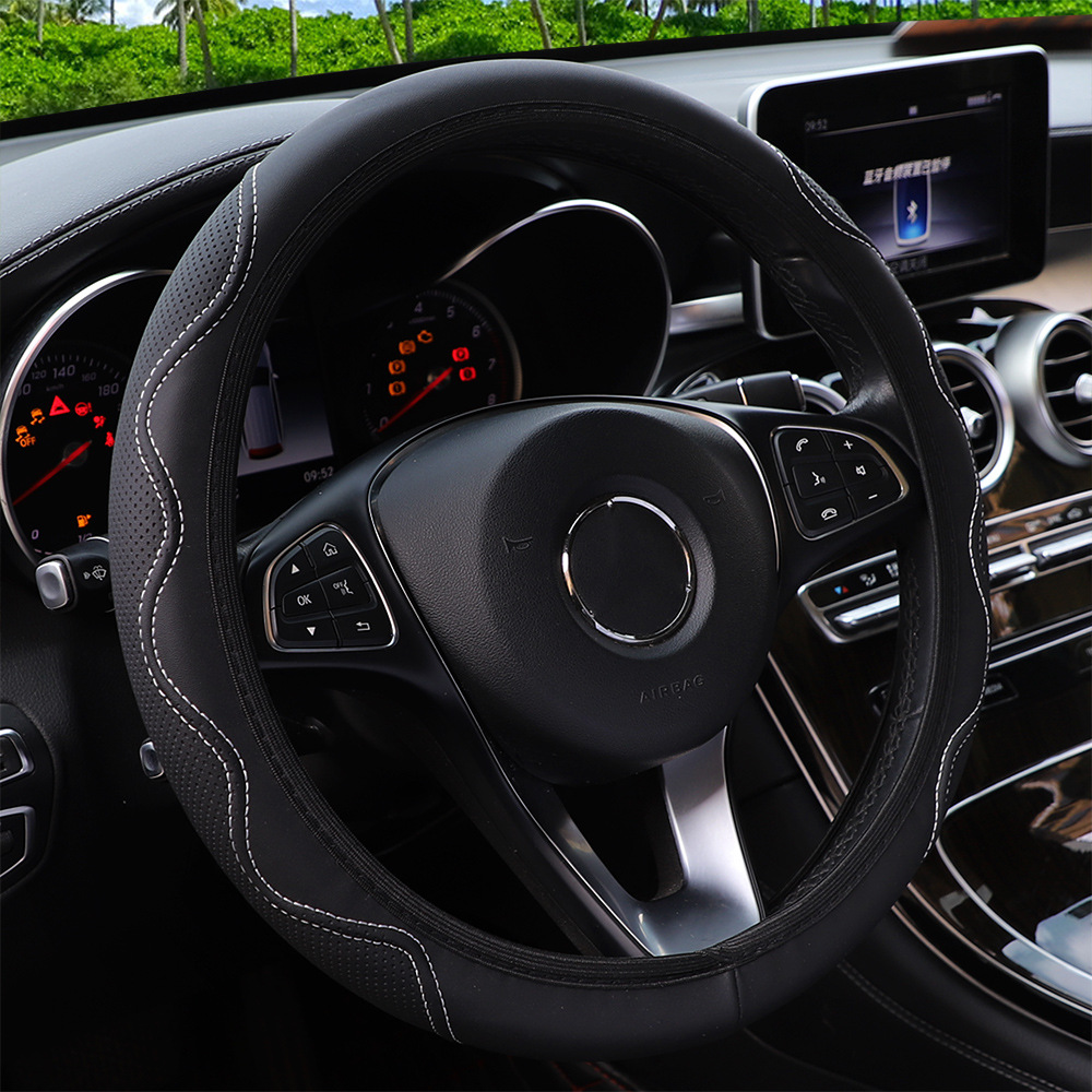 Fiber Leather Embossed Corrugated Elastic Stretch Steering Wheel Cover photo 6