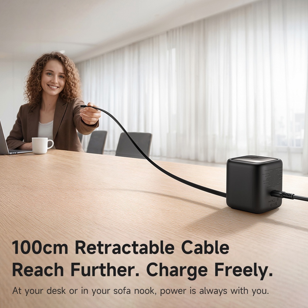 100W GaN Multi-Port Charger with Built-in Retractable Type-C Cable - AI Smart Display UK EU Plug Adapter Fast Charging for Laptop Phone Tablet Travel photo 5