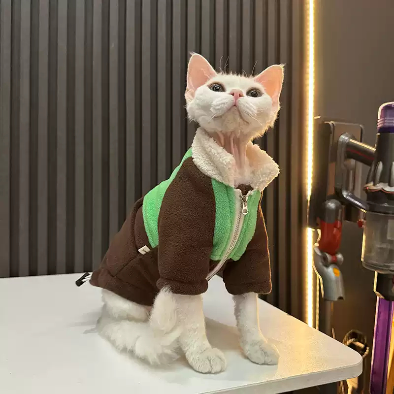 Double-layered Thickened Adjustable Fleece Coat For Hairless Cats Sphynx And Devon Rex photo 1