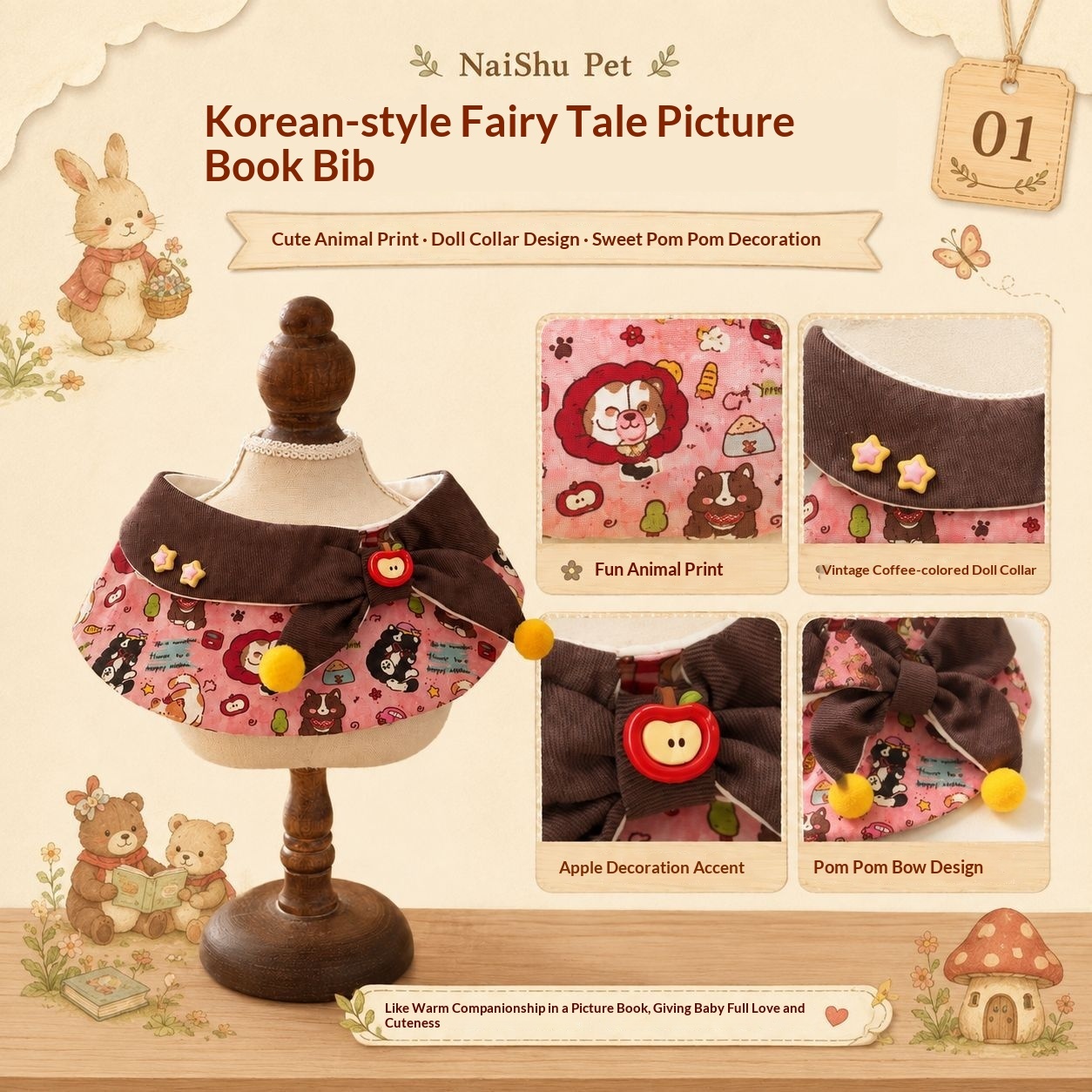 Cute Printed Large Bow-Knot Fur-Ball Cat And Dog Bib photo 5