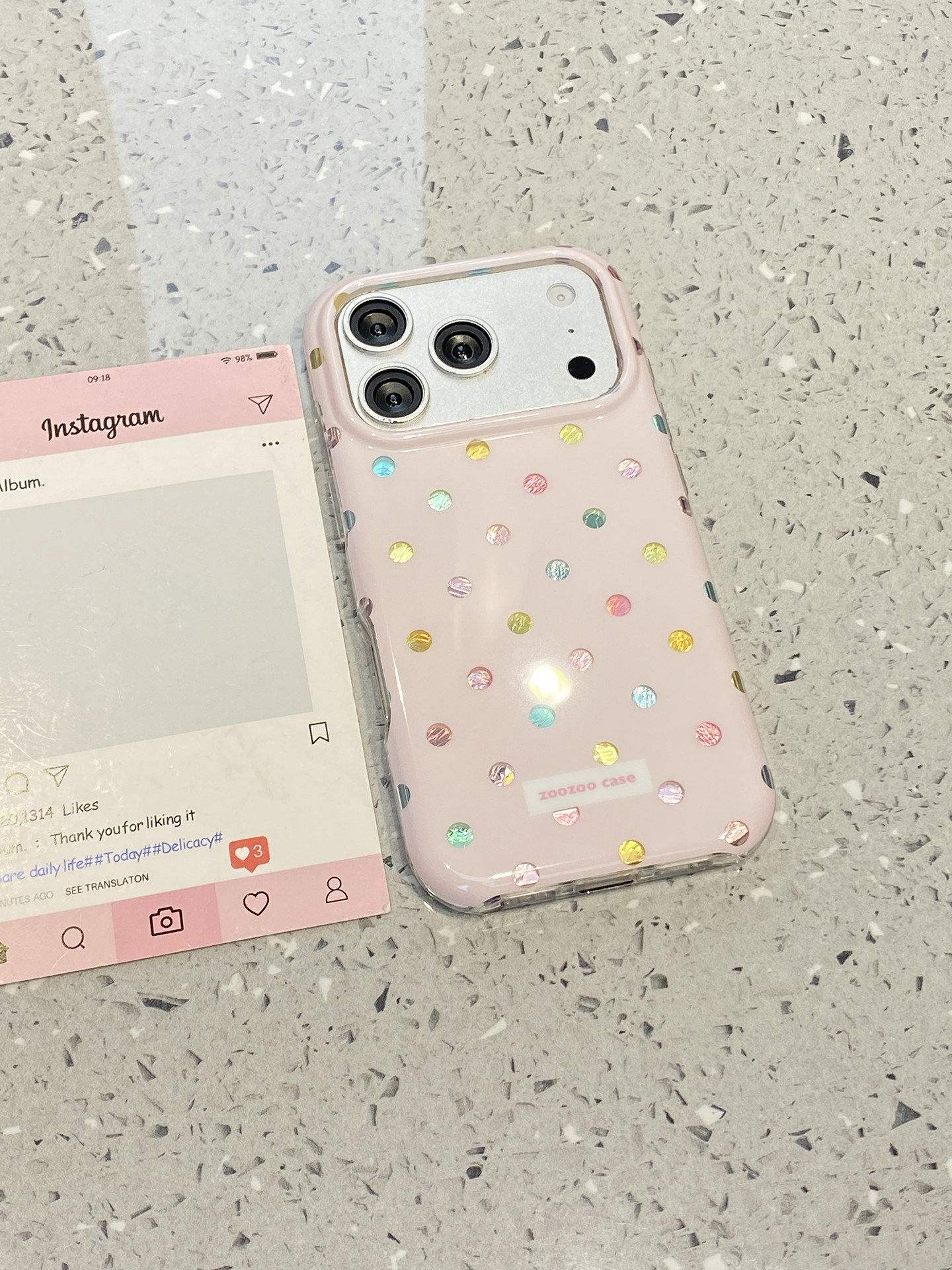 Cream-colored Powder-gold Polka-dot Phone Case photo 3