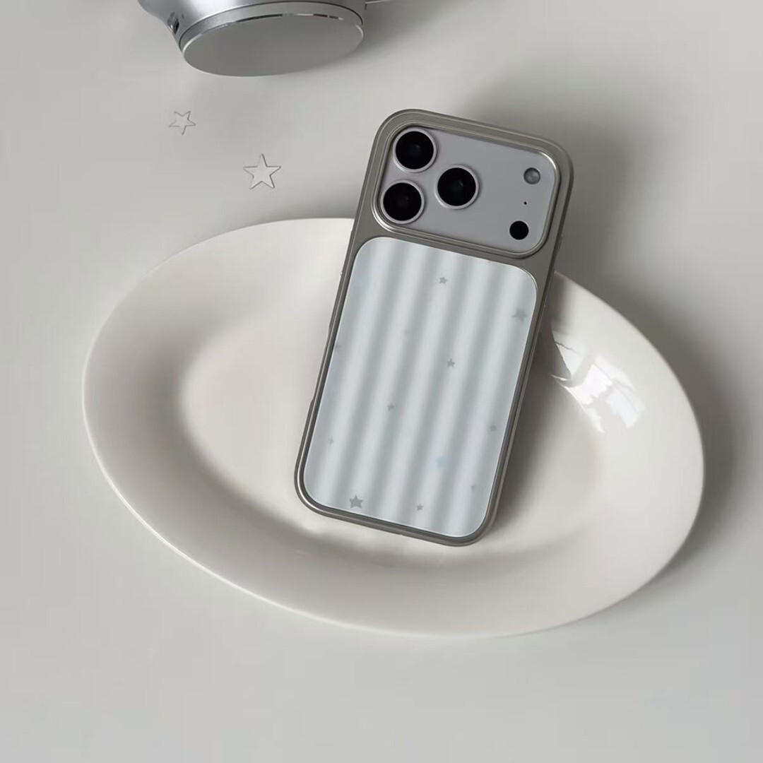 Striped Gray-white-blue Phone Case With White Stars photo 3