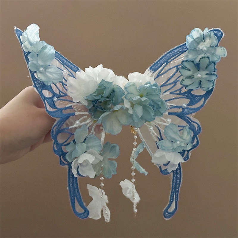 Large Butterfly Hair Clip Silk Flower Side photo 3