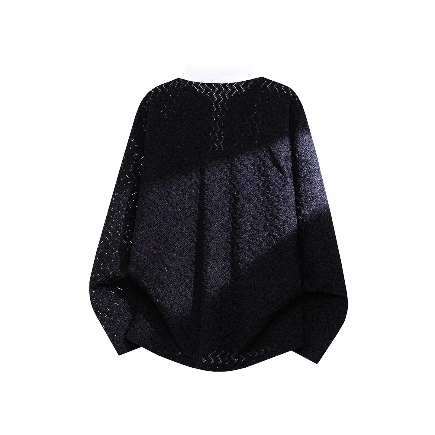 Contrast-color Lapel Hollow-out Long-sleeve Top photo 2